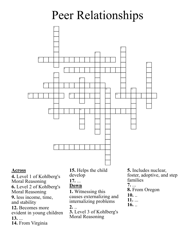 Peer Relationships Crossword WordMint