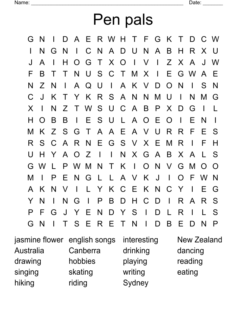 Pen pals Word Search WordMint