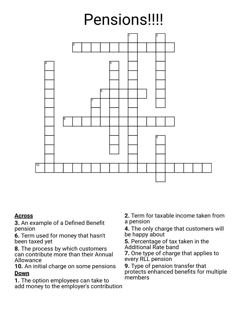 Retirement & Pension Crosswords, Word Searches, Bingo Cards WordMint