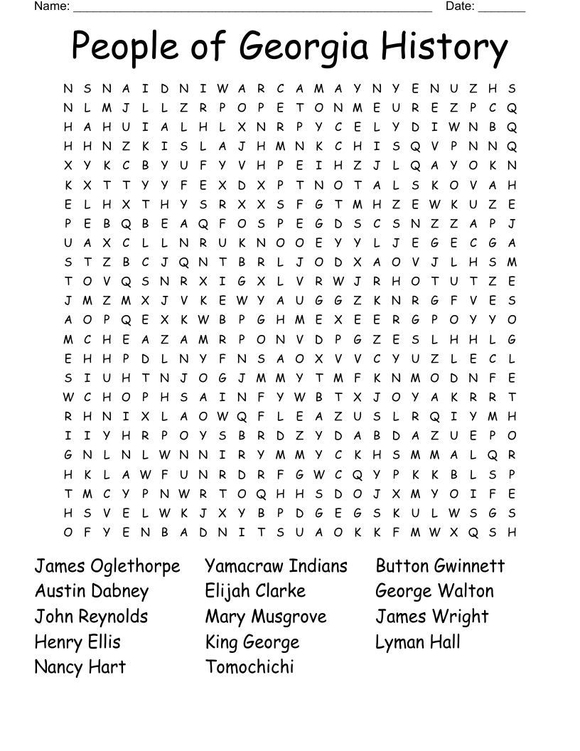 People of History Word Search WordMint