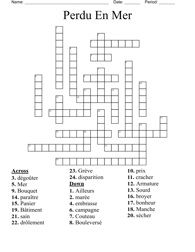 Perdu En Mer Crossword WordMint