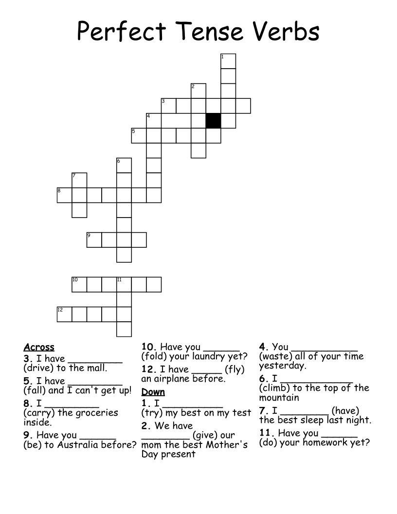 Perfect Tense Verbs Crossword WordMint