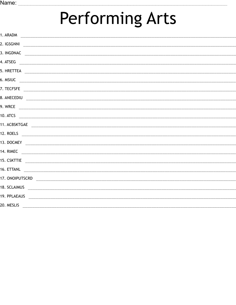 Performing Arts Word Scramble WordMint