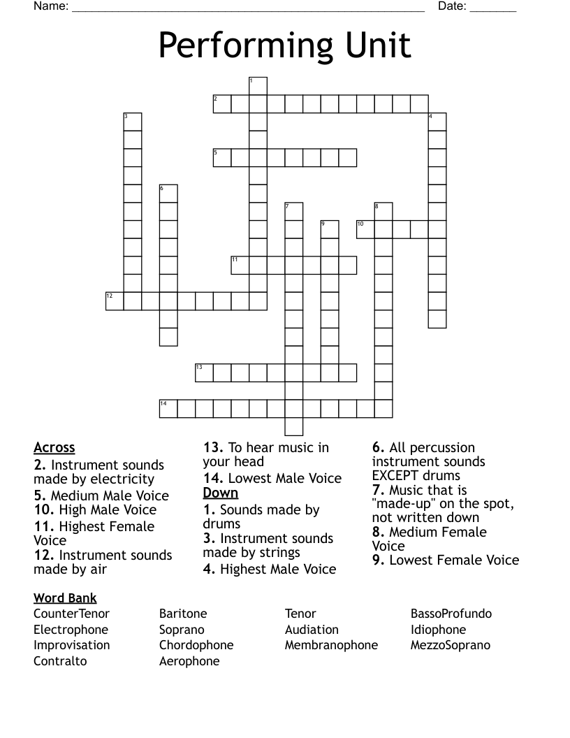 Performing Unit Crossword WordMint