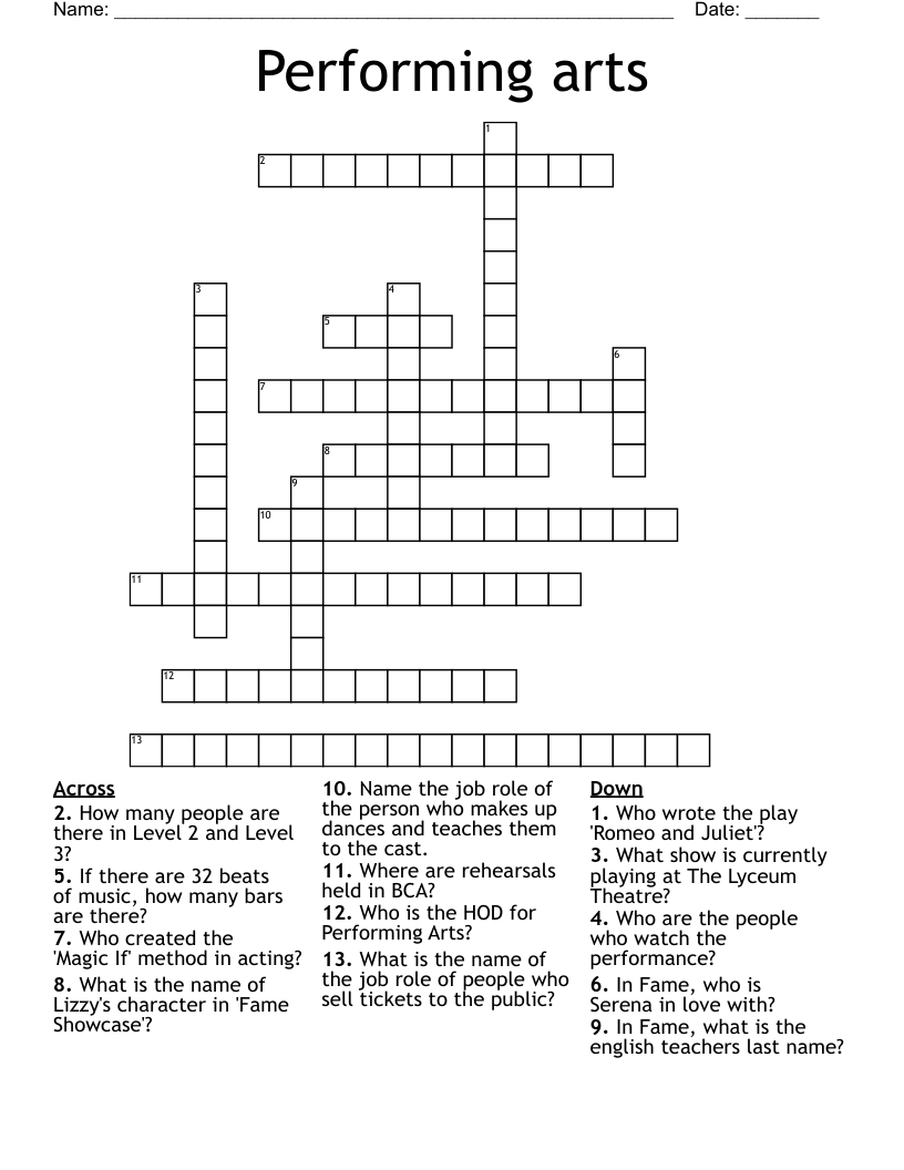 Performing arts Crossword WordMint