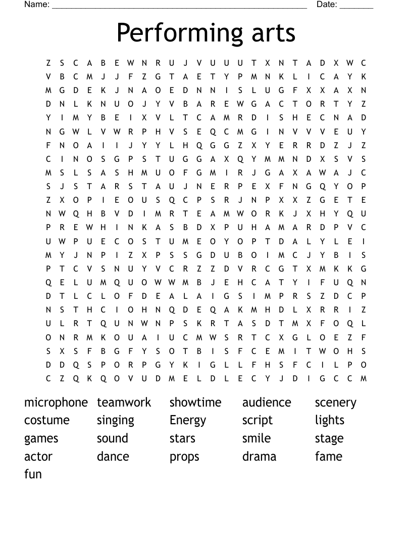 Performing arts Word Search WordMint