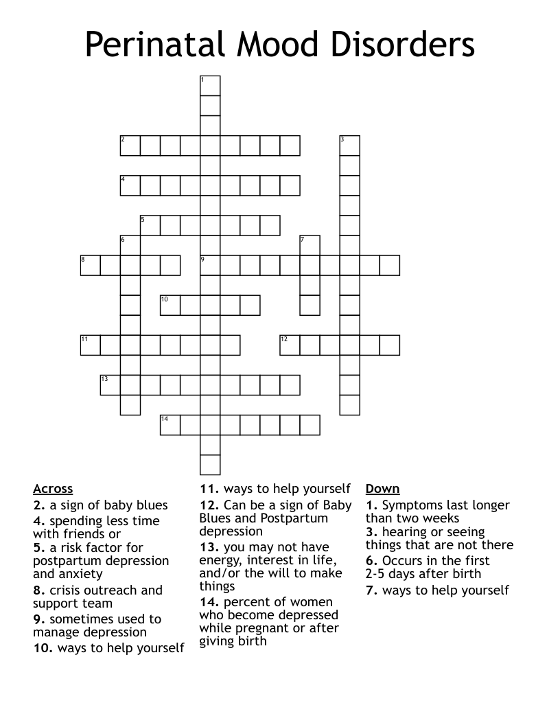 Perinatal Mood Disorders Crossword - WordMint