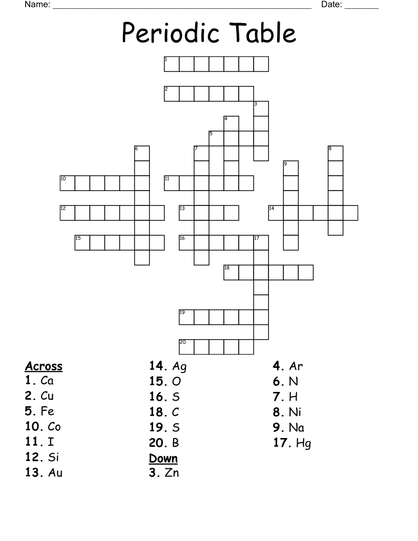 Periodic Table Crossword WordMint