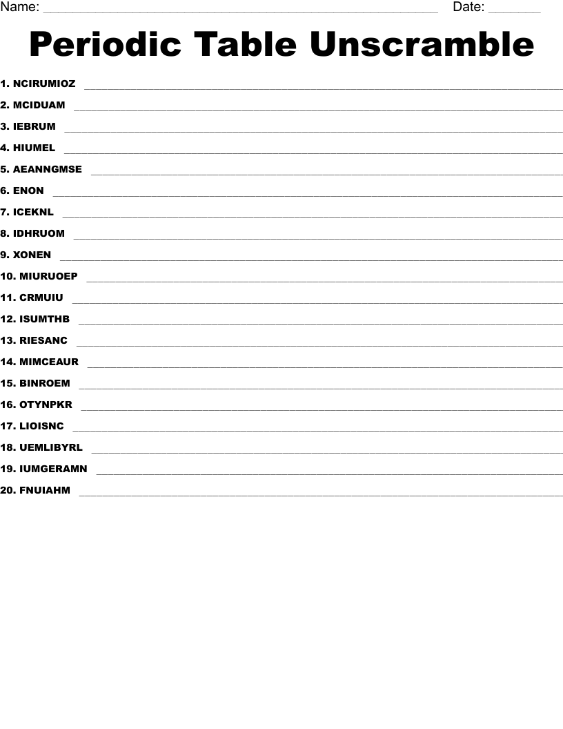Periodic Table Unscramble WordMint