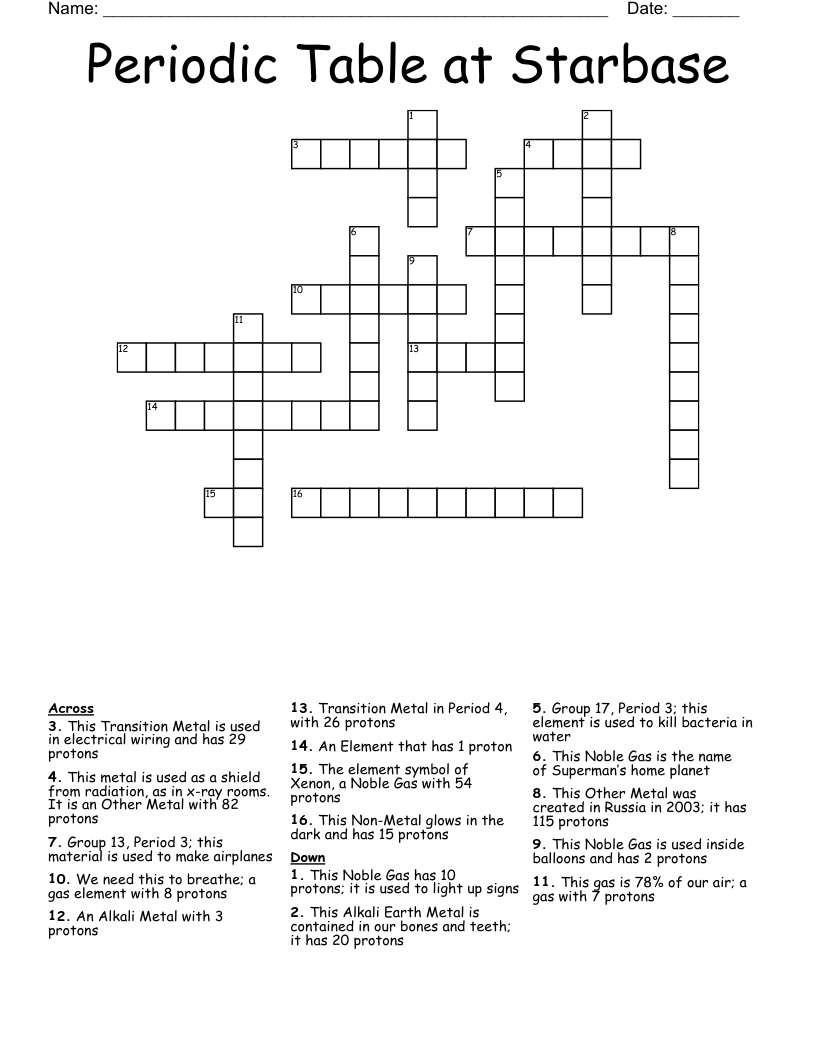 Periodic Table Crossword Puzzle Answers I Have 26 Protons Elcho Table
