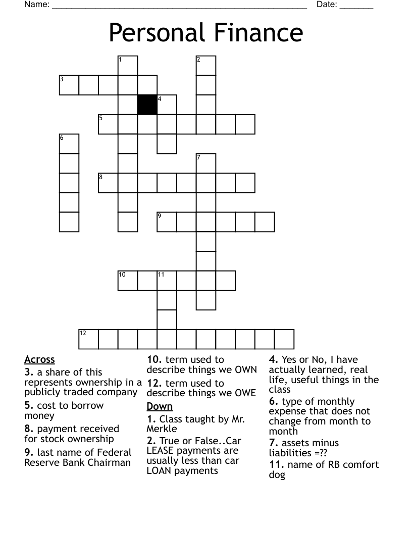 Personal Finance Crossword - WordMint