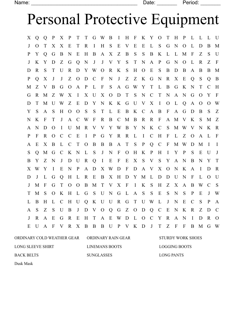 PERSONAL PROTECTIVE EQUIPMENT Crossword WordMint