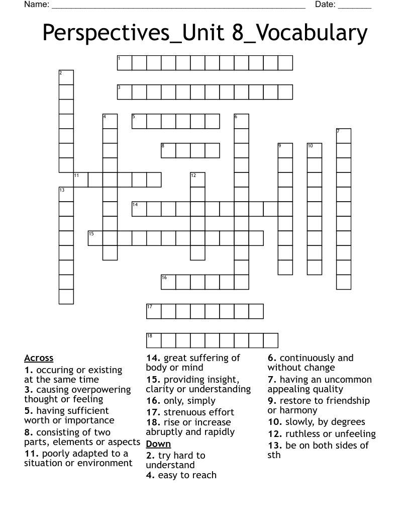 Perspectives_Unit 8_Vocabulary Crossword WordMint