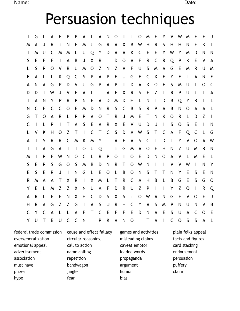 Persuasive Techniques Word Search WordMint