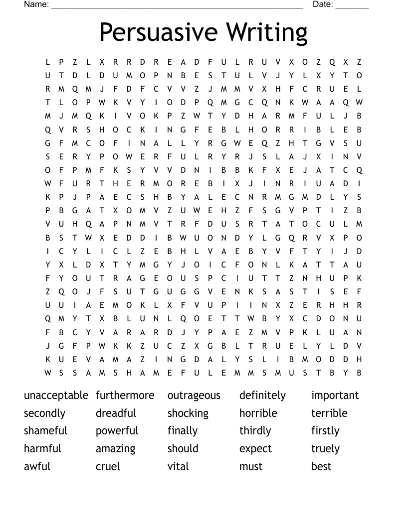 Persuasive Writing Word Search WordMint
