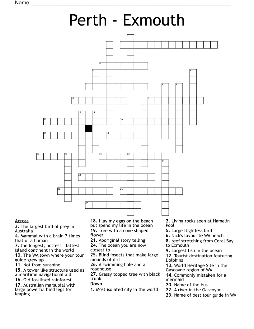 Perth Exmouth Crossword WordMint