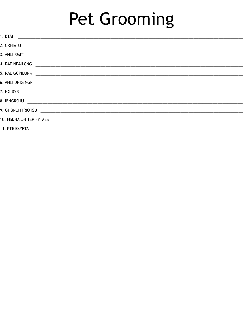Pet Grooming Word Scramble WordMint