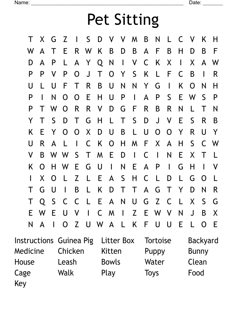 Pet Sitting Word Search WordMint