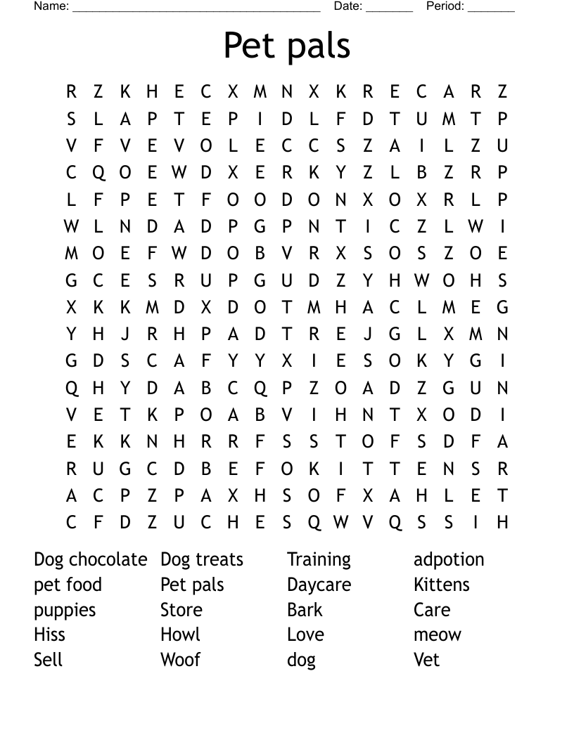 Pet pals Word Search WordMint