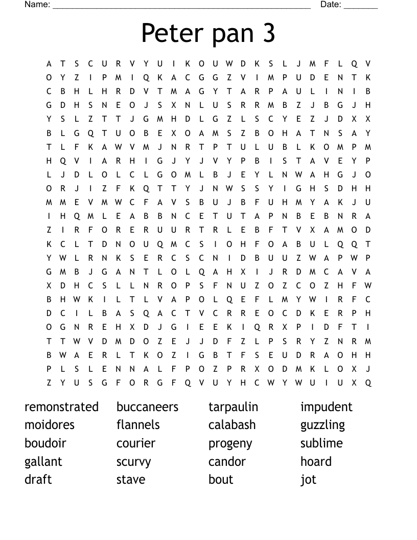Peter pan 3 Word Search - WordMint