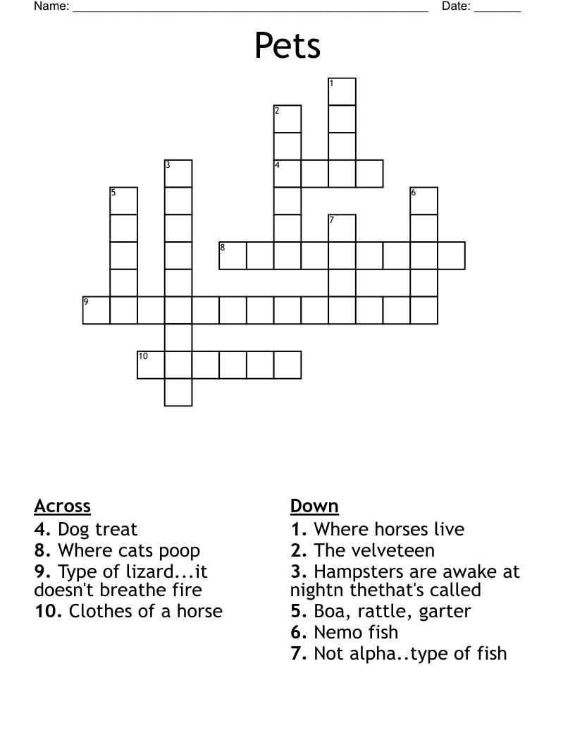 Pets Crossword WordMint