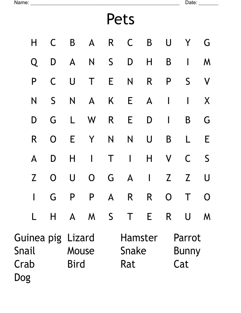 Pets Word Search WordMint