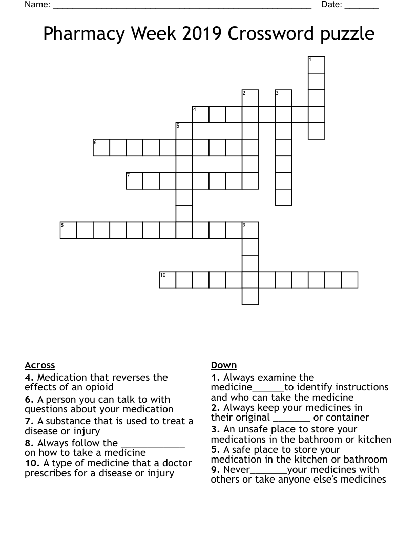 Medication Compliance Crossword WordMint