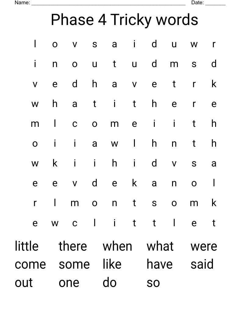 Phase 4 Tricky words Word Search WordMint