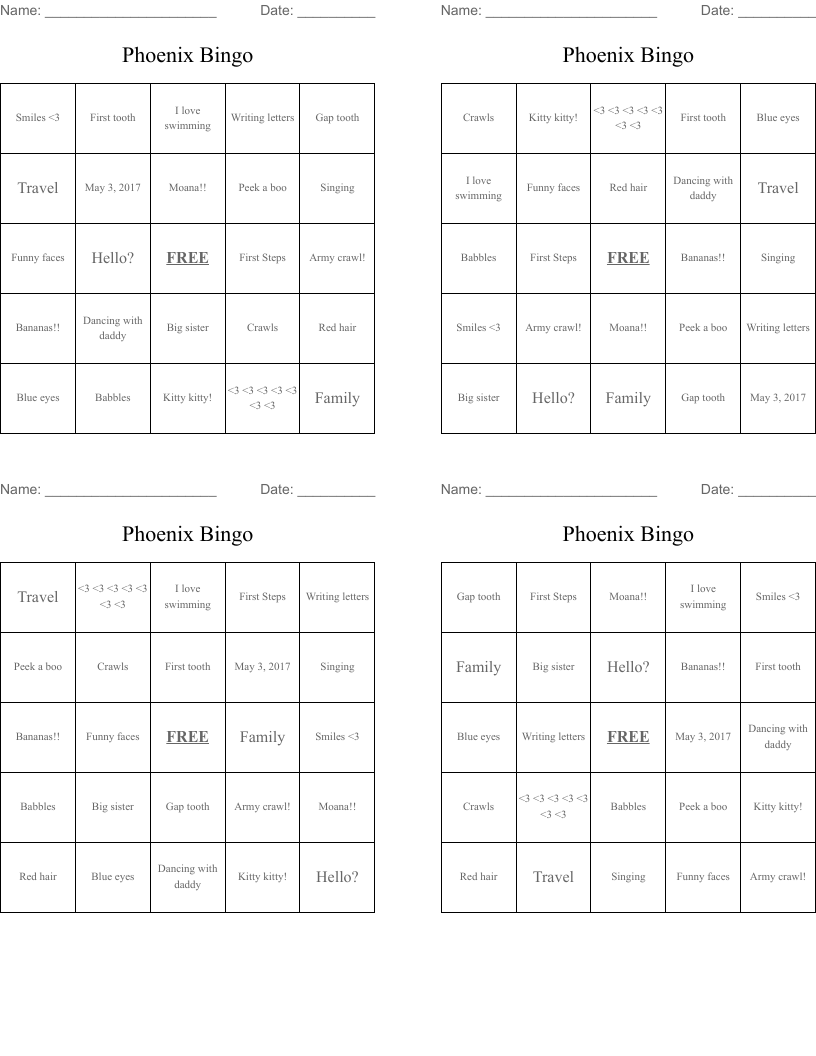 Phoenix Bingo WordMint