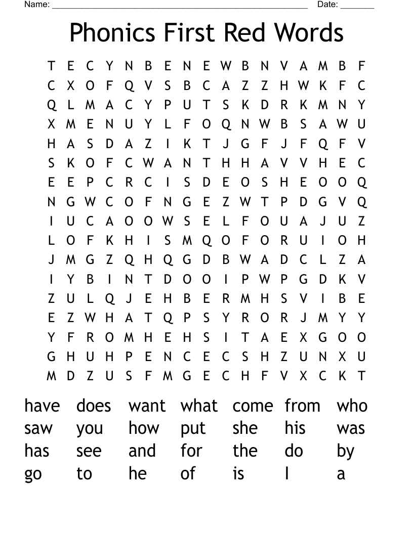 Phonics First Red Words Word Search WordMint