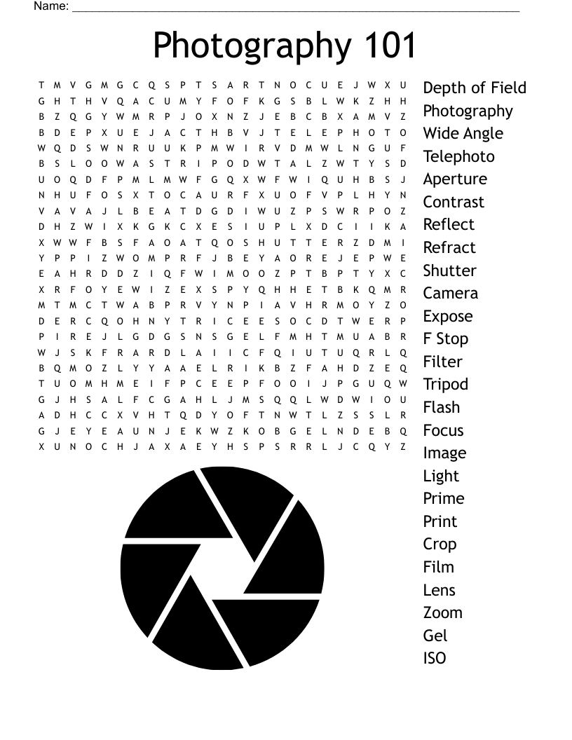 Photography 101 Word Search WordMint