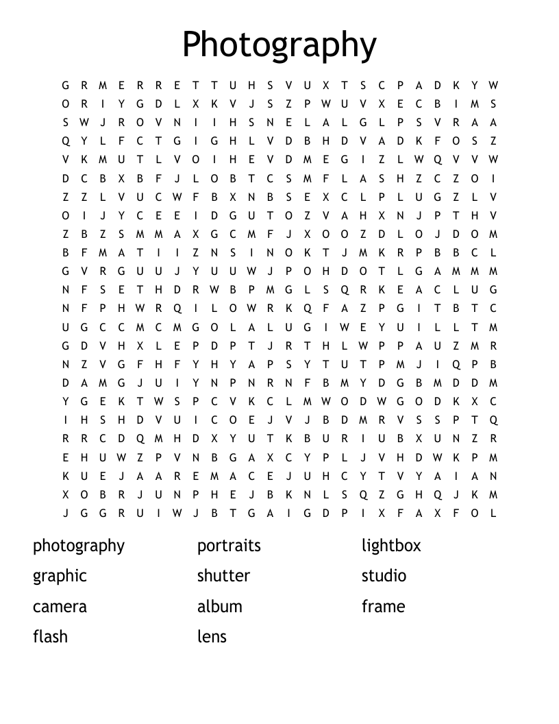 Photography Word Search WordMint