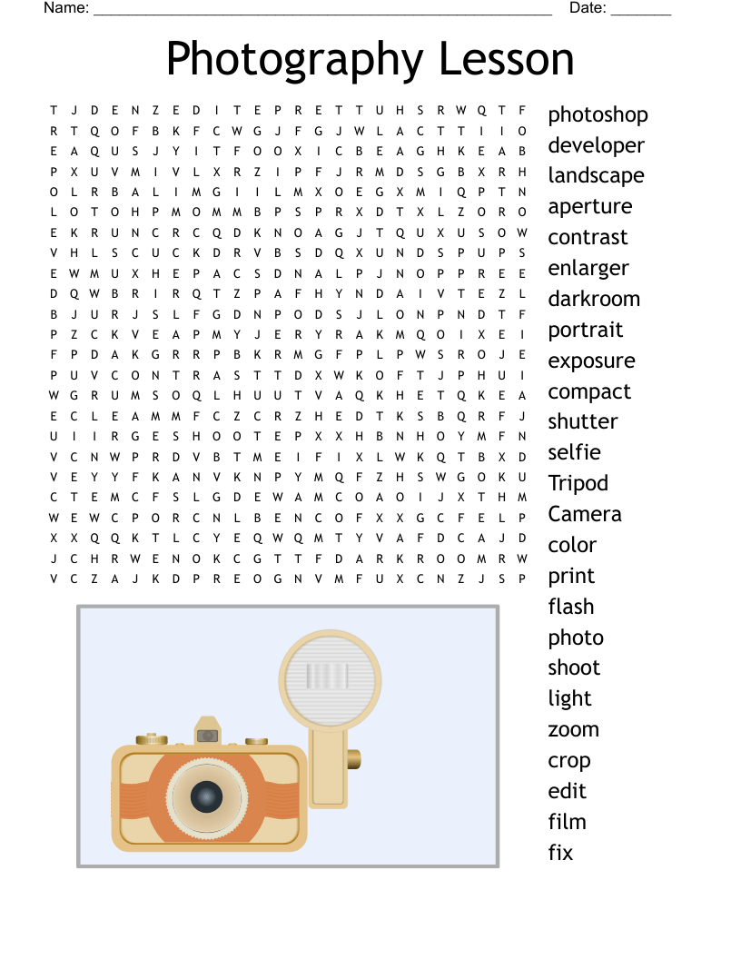 Photography 101 Word Search WordMint