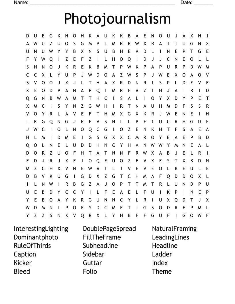 Photojournalism Word Search WordMint