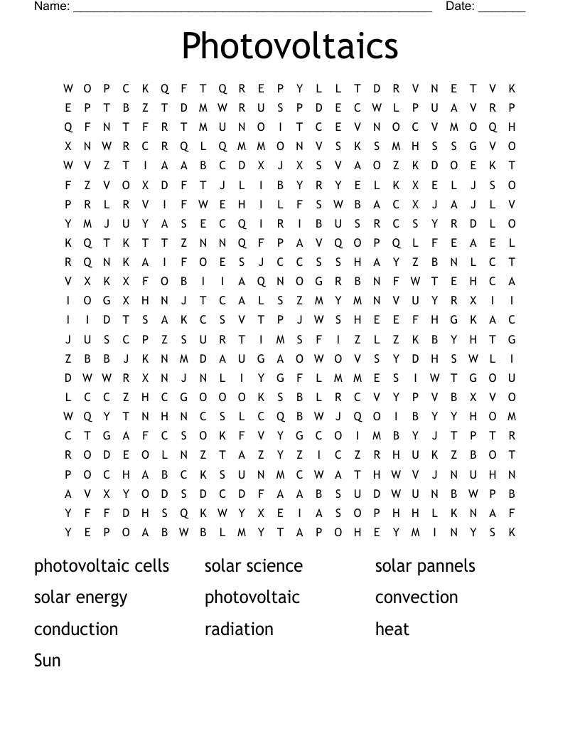 Photovoltaics Word Search WordMint