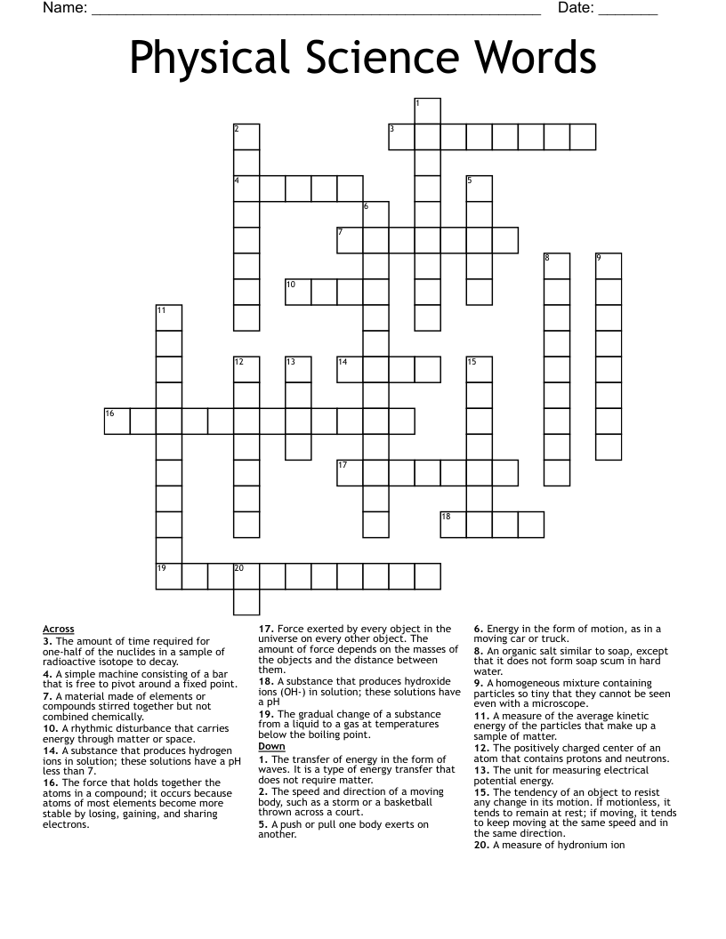 Physical Science Words Crossword WordMint