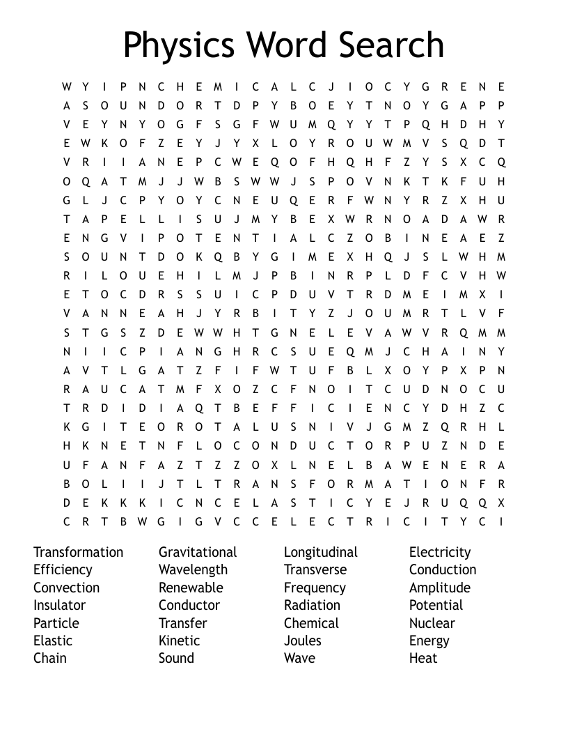 Physics Word Search - WordMint