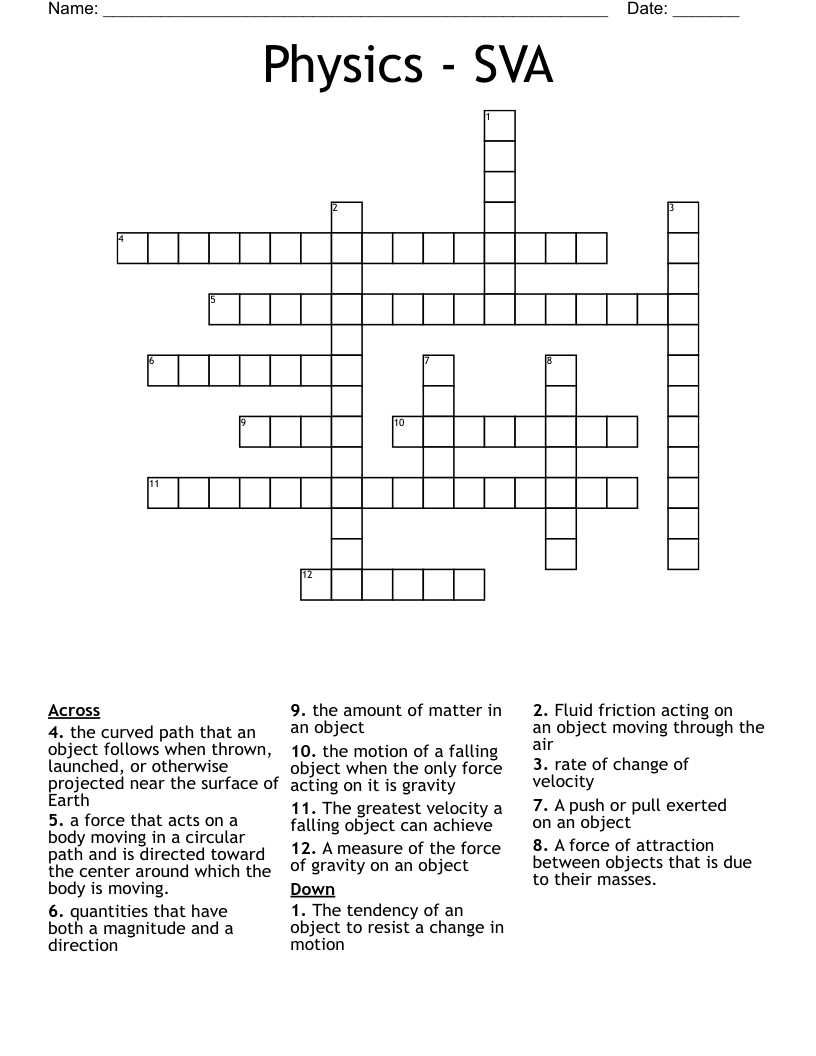 Physics SVA Crossword WordMint