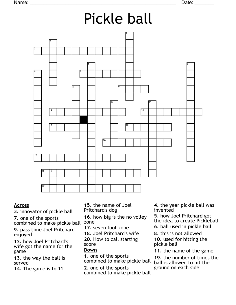 Pickle ball Crossword WordMint