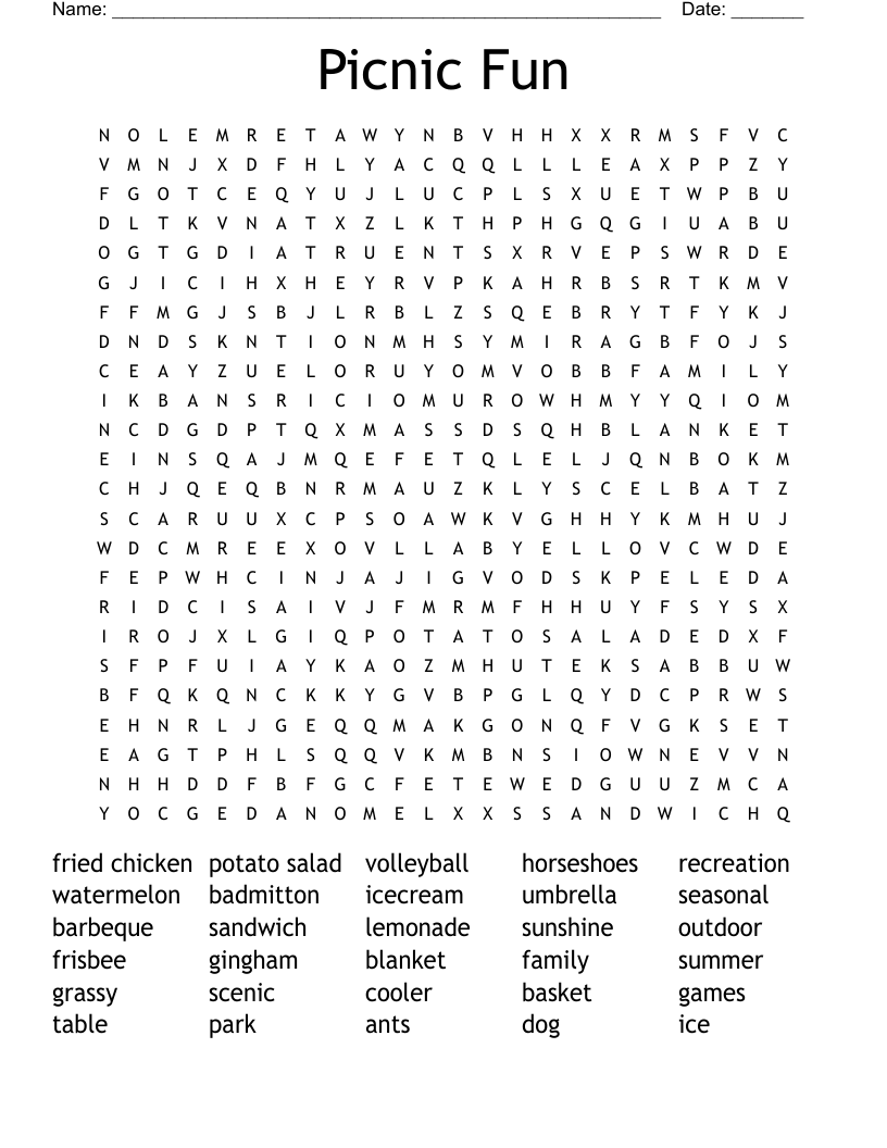 Picnic Word Search WordMint
