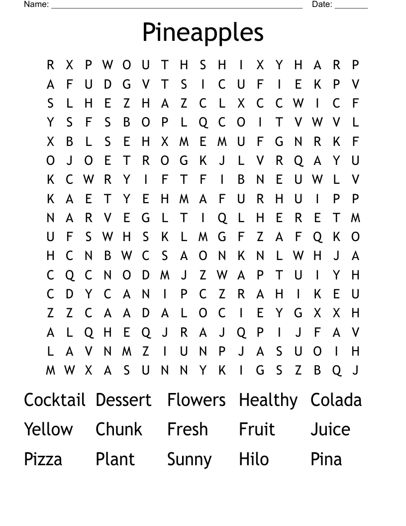 Pineapples Word Search WordMint
