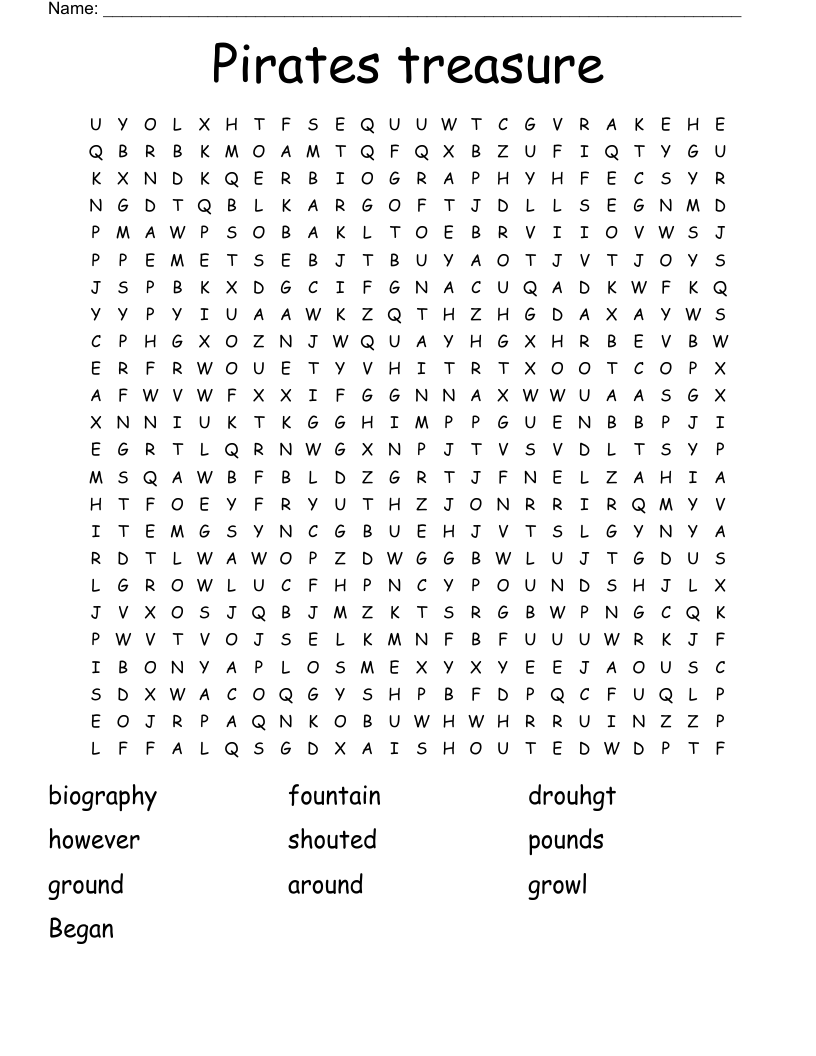 Pirates treasure Word Search WordMint