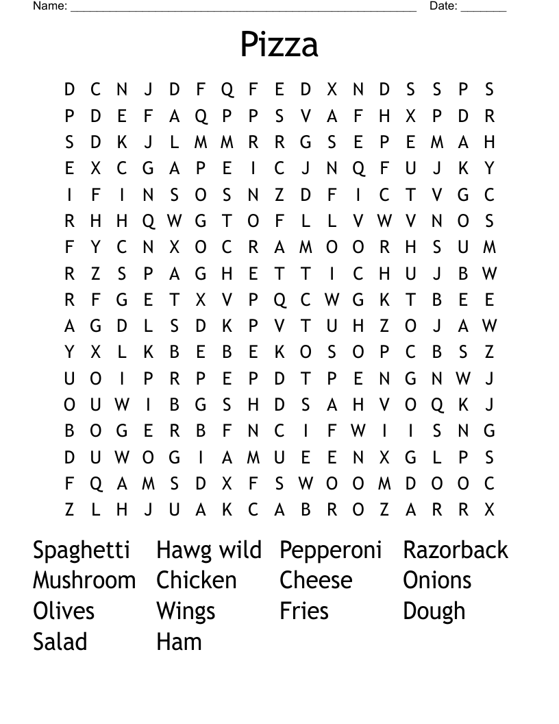 Pizza Word Search - WordMint