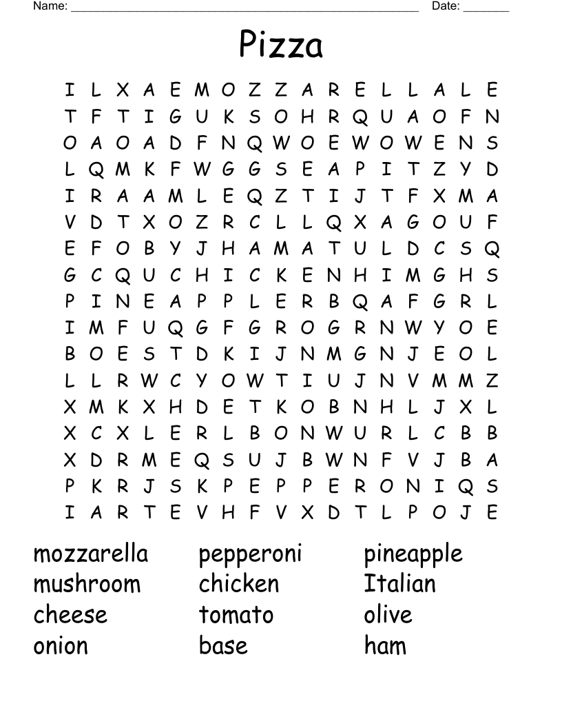 Pizza Word Search WordMint