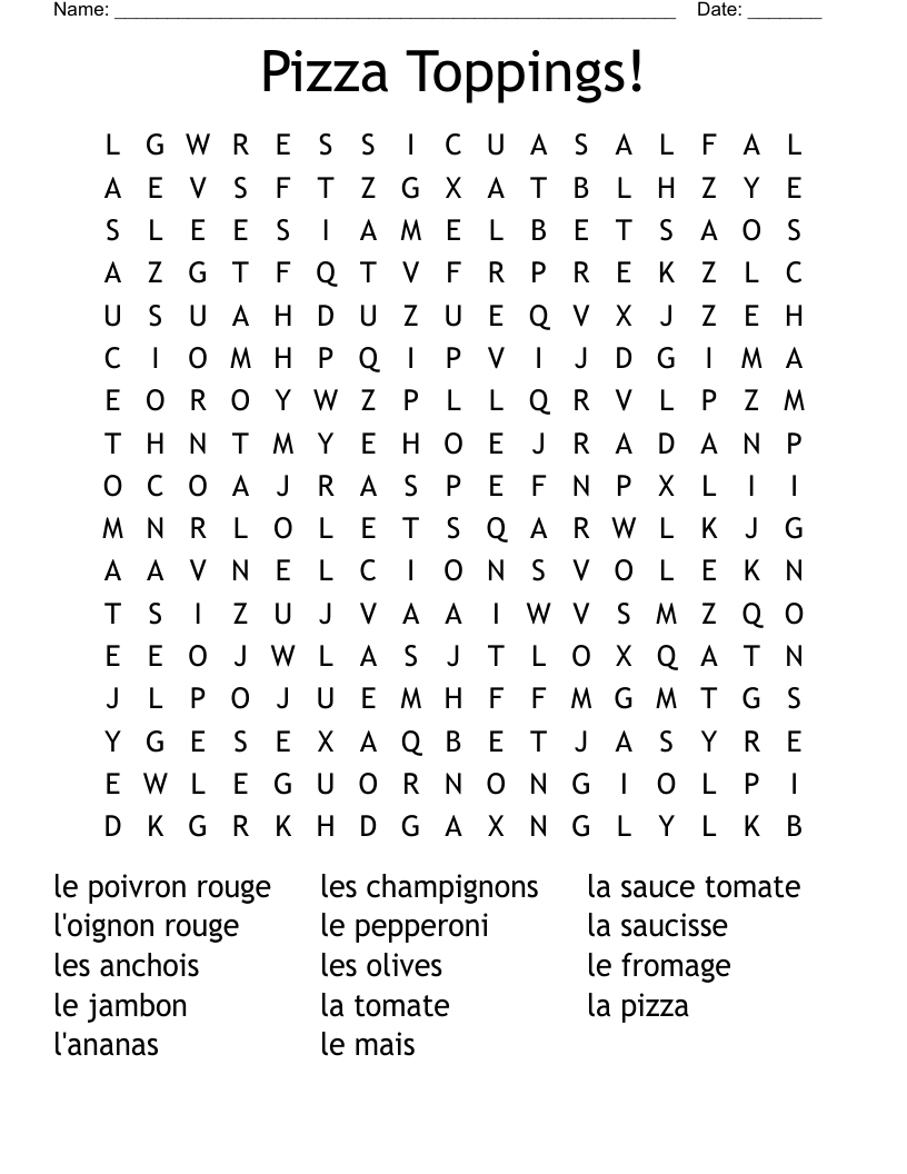 Pizza Toppings! Word Search WordMint