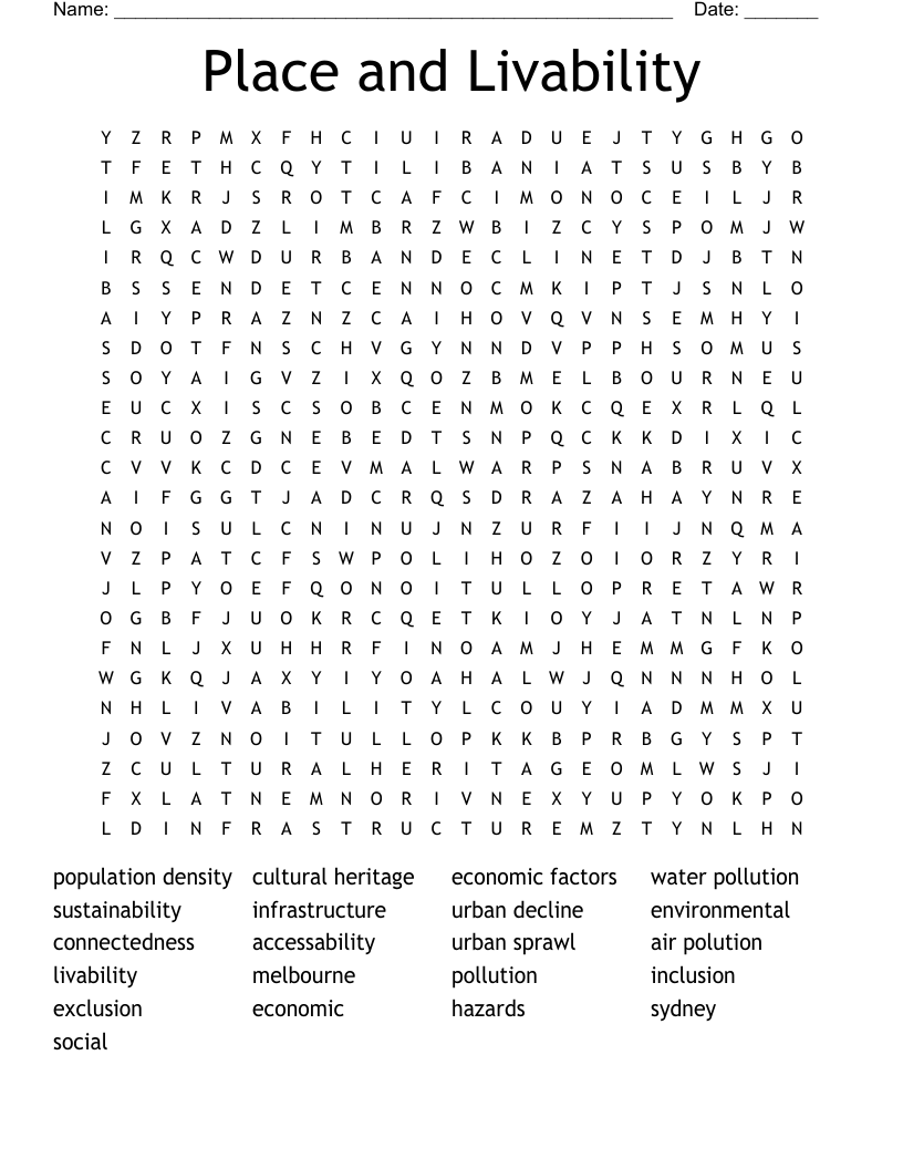 Place and Livability Word Search WordMint