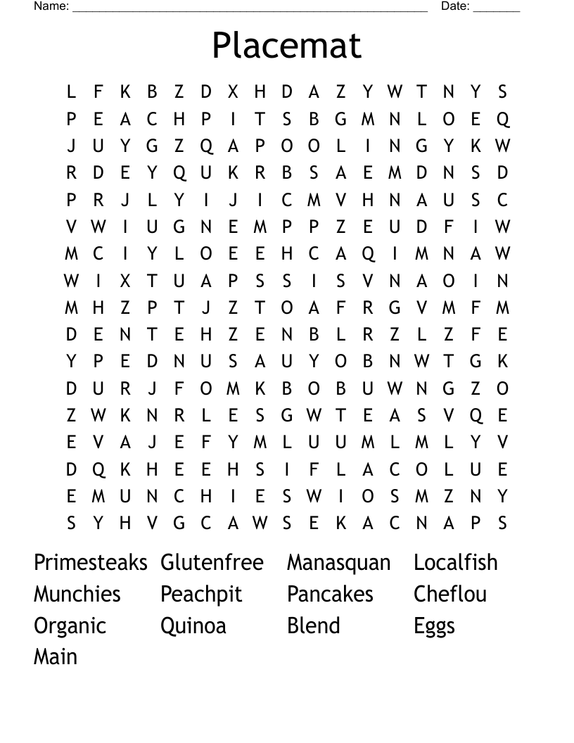 Placemat Word Search WordMint
