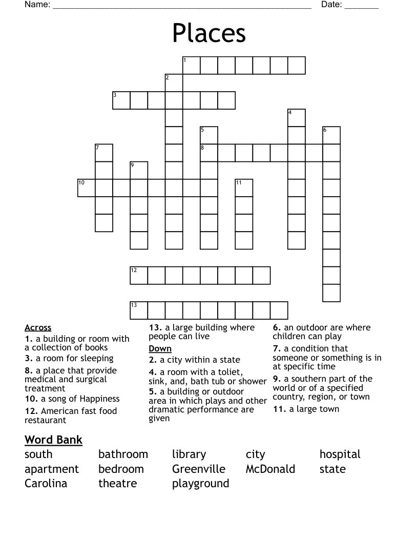 Places Crossword WordMint