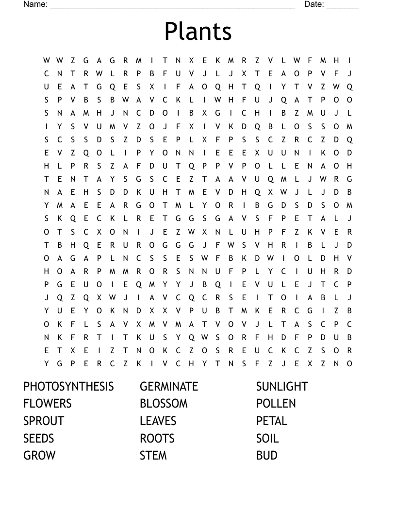 Plants Word Search WordMint