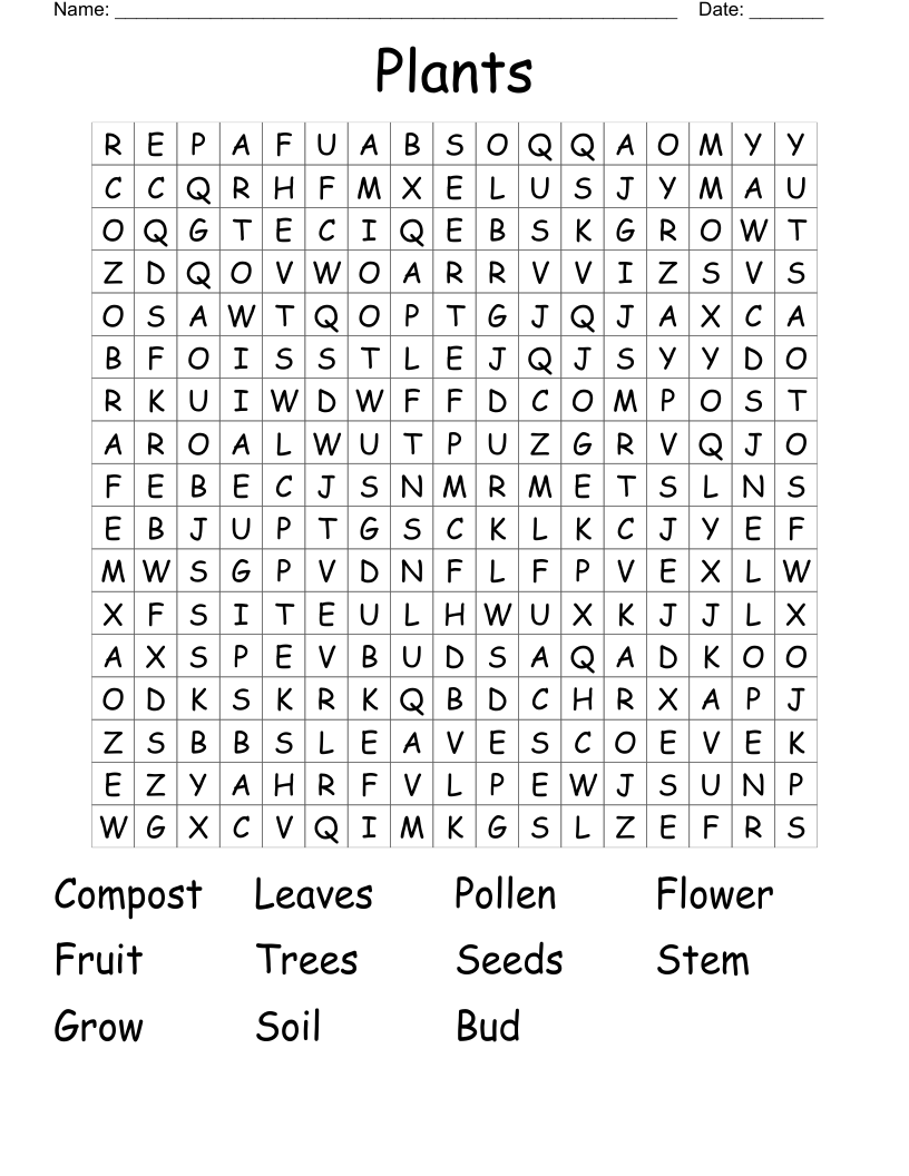 Plants Word Search WordMint
